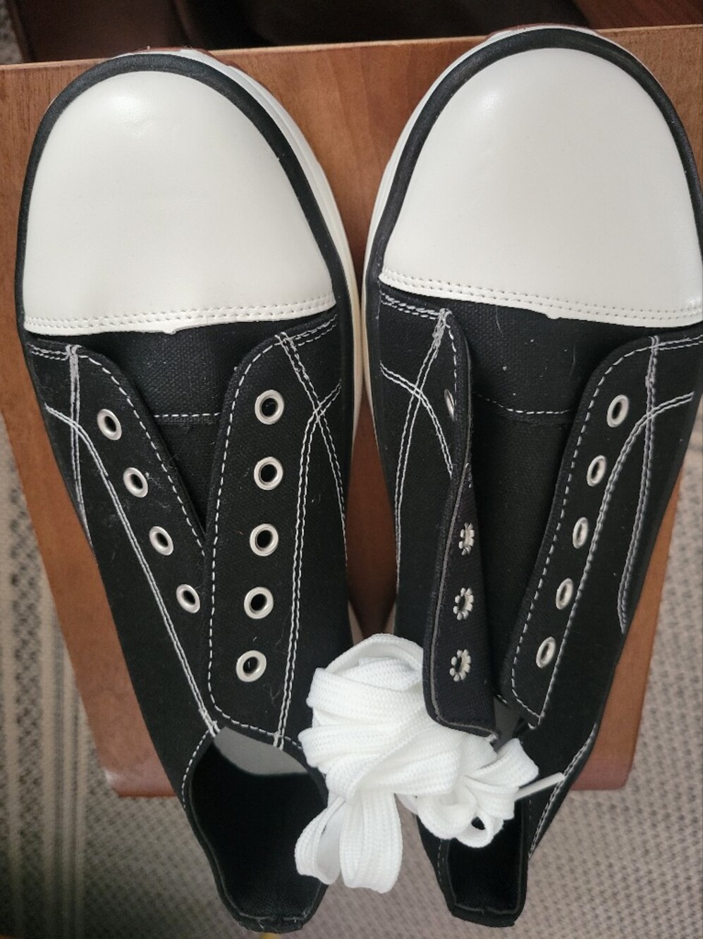 Black Canvas Slip-On Sneakers with White Toe Cap